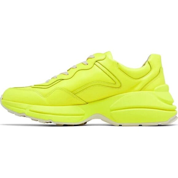 Gucci Rhyton Leather Sneaker US 12.5 46 Mens Fluorescent Neon Yellow - Picture 12 of 14